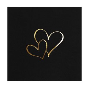 Story 33 x 33 cm Altın Varak Kalpler Desenli 16'lı Siyah Renkli Kağıt Peçete