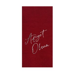 Story Afiyat Olsun gümüş varak baskılı bordo renkli kağıt peçete