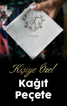 Kişiye Özel Altın Yaldız Gold Varak Baskılı Siyah Renkli Kağıt Peçete 33 x 33 cm