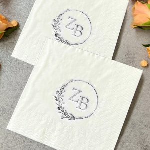 Story Kişiye Özel 40x40 cm Gümüş Varak Baskılı 1/4 Kare Katlama Beyaz Renkli Kağıt Peçete