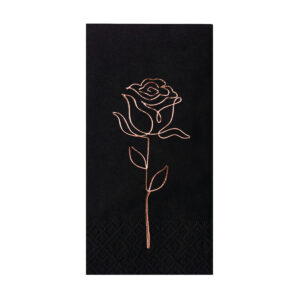 33x33 Cm Gül Rose Varak Gül Desenli 16'lı 1/8 Katlama Siyah Renkli Kağıt Peçete