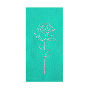 33x33 Cm Gümüş Varak Gül Desenli 16'lı 1/8 Katlama Turkuaz Renkli Kağıt Peçete