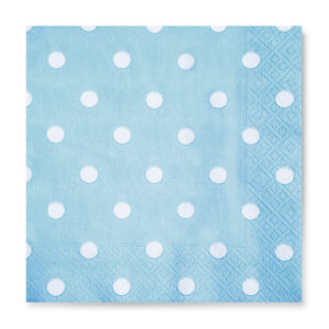33x33 cm Beyaz Puantiye Desenli 2 Katlı 20'li Kare Açık Mavi Renkli Kağıt Peçete