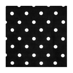 33x33 cm Beyaz Puantiye Desenli 2 Katlı 20'li Kare Siyah Renkli Kağıt Peçete