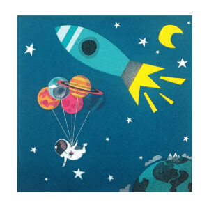 33x33 Cm 3 Katlı Astronot Uzay Desenli 20'li Koyu Mavi Renkli Kağıt Peçete