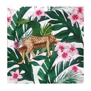 33x33 Cm 3 Katlı Tropikal Yapraklar Leopar Desenli 20'li Renkli Kağıt Peçete