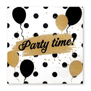 33x33 Cm 3 Katlı Party Time Siyah Puantiye Desenli 20'li Renkli Kağıt Peçete