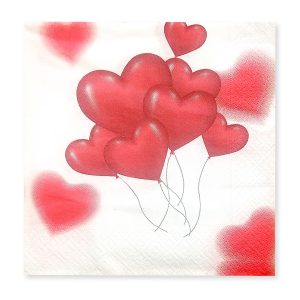 33x33 Cm 2 Katlı Kırmızı Kalp Balonlar Desenli 20'li Renkli Kağıt Peçete