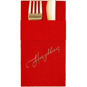 40x40 cm Altın Varak Hoşgeldiniz Desenli 16'lı Cepli Kırmızı Renkli Kağıt Peçete