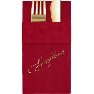 40x40 cm Altın Varak Hoşgeldiniz Desenli 16'lı Cepli Bordo Renkli Kağıt Peçete