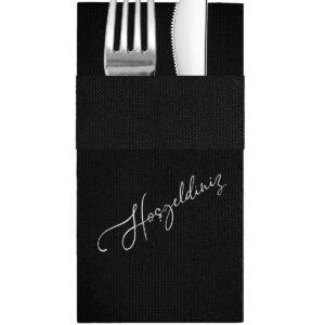 40x40 cm Gümüş Varak Hoşgeldiniz Desenli 16'lı Cepli Siyah Renkli Kağıt Peçete