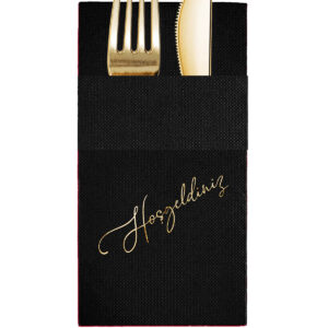 40x40 cm Altın Varak Hoşgeldiniz Desenli 16'lı Cepli Siyah Renkli Kağıt Peçete