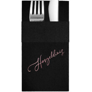 40x40 cm Gül Rose Varak Hoşgeldiniz Desenli 16'lı Cepli Siyah Renkli Kağıt Peçete