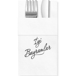 40x40 cm Siyah Varak İyi Bayramlar 16'lı Cepli Beyaz Renkli Kağıt Peçete