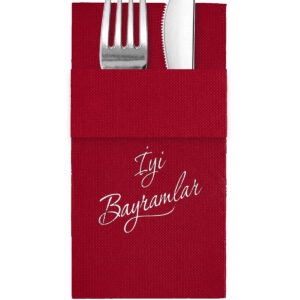 40x40 cm Gümüş Varak İyi Bayramlar 16'lı Cepli Bordo Renkli Kağıt Peçete