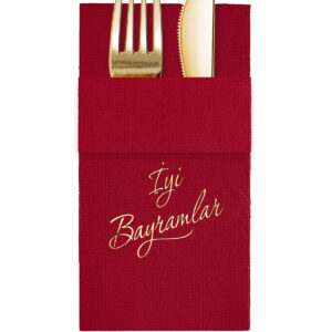 40x40 cm Altın Varak İyi Bayramlar 16'lı Cepli Bordo Renkli Kağıt Peçete