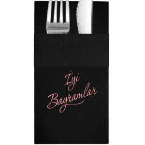 40x40 cm Gül Rose Varak İyi Bayramlar 16'lı Cepli Siyah Renkli Kağıt Peçete