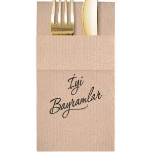 40x40 cm Siyah Varak İyi Bayramlar 16'lı Cepli Kraft Renkli Kağıt Peçete