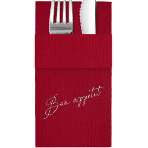 40x40 cm Gümüş Varak Bon Appetit Desenli 16'lı Cepli Bordo Renkli Kağıt Peçete