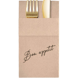 40x40 cm Siyah Varak Bon Appetit Desenli 16'lı Cepli Kraft Renkli Kağıt Peçete