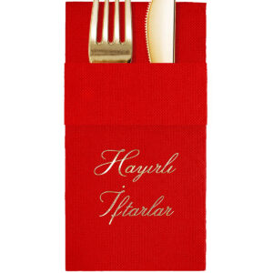 40x40 cm Altın Varak Hayırlı İftarlar Desenli 16'lı Cepli Kırmızı Renkli Kağıt Peçete