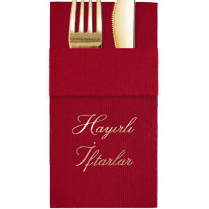 40x40 cm Altın Varak Hayırlı İftarlar Desenli 16'lı Cepli Bordo Renkli Kağıt Peçete
