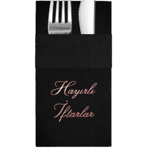 40x40 cm Gül Rose Varak Hayırlı İftarlar Desenli 16'lı Cepli Siyah Renkli Kağıt Peçete