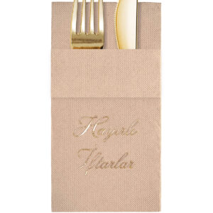 40x40 cm Altın Varak Hayırlı İftarlar Desenli 16'lı Cepli Kraft Renkli Kağıt Peçete