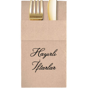 40x40 cm Siyah Varak Hayırlı İftarlar Desenli 16'lı Cepli Kraft Renkli Kağıt Peçete