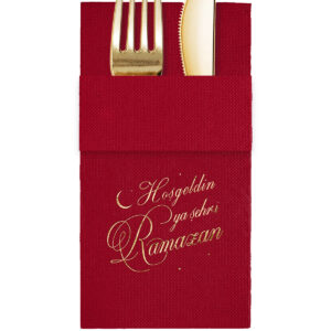 40x40 cm Altın Varak Hoşgeldin Ya Şehr-i Ramazan 16'lı Cepli Bordo Renkli Kağıt Peçete