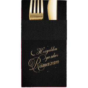 40x40 cm Altın Varak Hoşgeldin Ya Şehr-i Ramazan 16'lı Cepli Siyah Renkli Kağıt Peçete