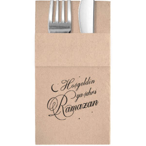 40x40 cm Siyah Varak Hoşgeldin Ya Şehr-i Ramazan 16'lı Cepli Kraft Renkli Kağıt Peçete