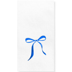 40x40 cm Mavi Varak Fiyonk Kurdele Desenli 16'lı Beyaz Renkli Kağıt Peçete