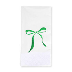 33x33 cm Yeşil Varak Fiyonk Kurdele Desenli 16'lı Beyaz Renkli Kağıt Peçete