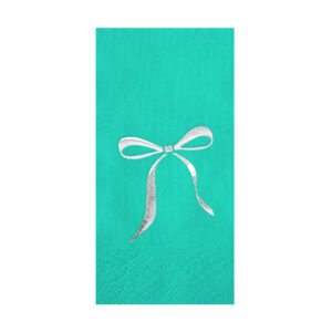 33x33 cm Gümüş Varak Fiyonk Kurdele Desenli 16'lı Turkuaz Renkli Kağıt Peçete