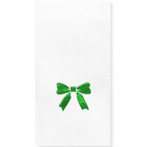 33x33 cm Yeşil Varak Fiyonk Kurdele Desenli 16'lı Beyaz Renkli Kağıt Peçete