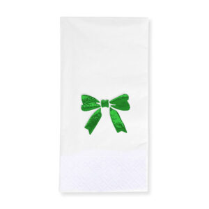 33x33 cm Yeşil Varak Fiyonk Kurdele Desenli 16'lı Beyaz Renkli Kağıt Peçete