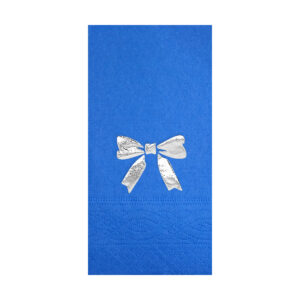 33x33 cm Gümüş Varak Fiyonk Kurdele Desenli 16'lı Mavi Renkli Kağıt Peçete