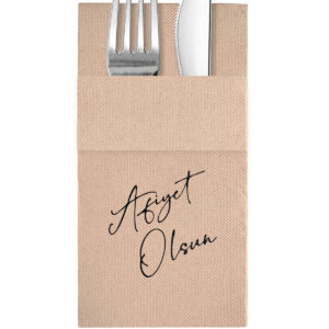 40x40 cm Siyah Varak Afiyet Olsun Desenli 16'lı Cepli Kraft Renkli Kağıt Peçete