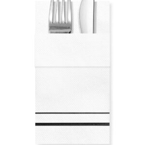 40x40 cm Siyah Varak Çizgi Desenli 16'lı Cepli Beyaz Renkli Kağıt Peçete