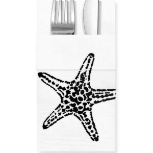 40x40 cm Siyah Varak Deniz Yıldızı Desenli 16'lı Cepli Beyaz Renkli Kağıt Peçete