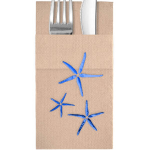 40x40 cm Mavi Varak Deniz Yıldızları Desenli 16'lı Cepli Kraft Renkli Kağıt Peçete