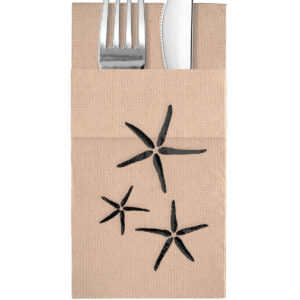 40x40 cm Siyah Varak Deniz Yıldızları Desenli 16'lı Cepli Kraft Renkli Kağıt Peçete