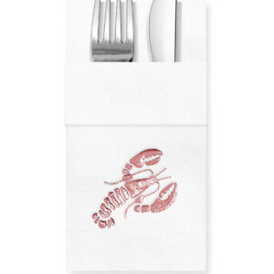 40x40 cm Gül Rose Varak Lobster Desenli 16'lı Cepli Beyaz Renkli Kağıt Peçete