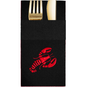 40x40 cm Kırmızı Varak Lobster Deniz Marin Desenli 16'lı Cepli Siyah Renkli Kağıt Peçete