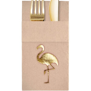 40x40 cm Altın Varak Flamingo Tropikal Parti Desenli 16'lı Cepli Kraft Renkli Kağıt Peçete