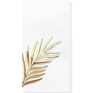 40x40 cm Altın Varak Tropikal Yaprak Floral Desenli 16'lı Beyaz Renkli Kağıt Peçete