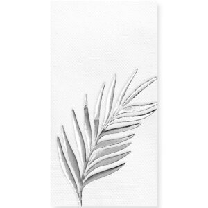 40x40 cm Gümüş Varak Tropikal Yaprak Floral Desenli 16'lı Beyaz Renkli Kağıt Peçete