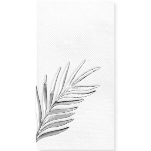 40x40 cm Gümüş Varak Tropikal Yaprak Floral Desenli 16'lı Beyaz Renkli Kağıt Peçete