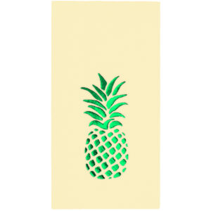 40x40 cm Yeşil Varak Ananas Tropikal Parti Desenli 16'lı 1/8 Katlama Krem Renkli Kağıt Peçete